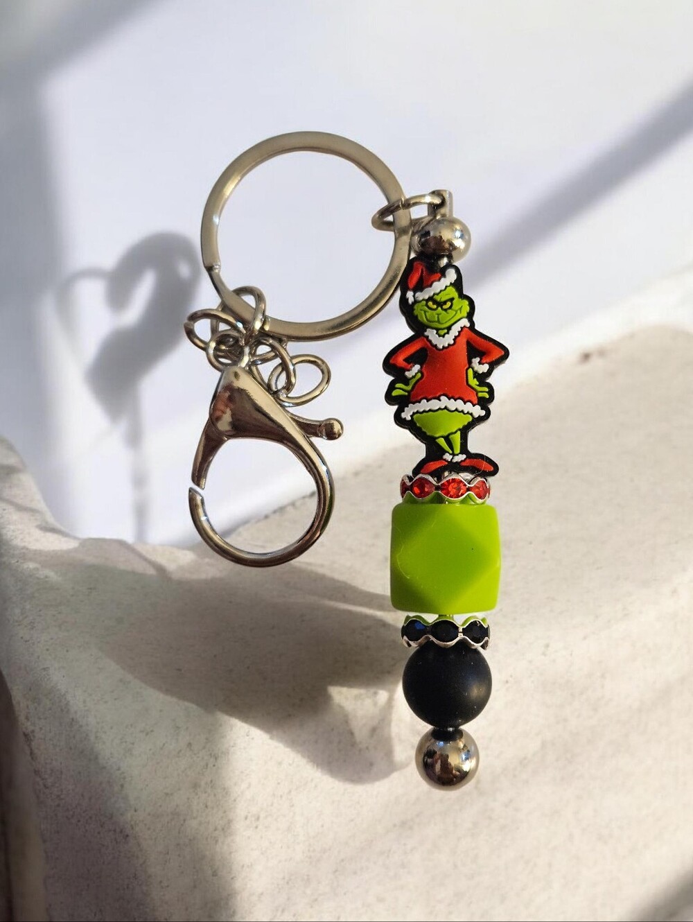 Green Grinch Beaded Keychain Charm